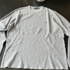 Polo by Ralph Lauren Men’s Large long sleeve gray shirt with dark blue stripes